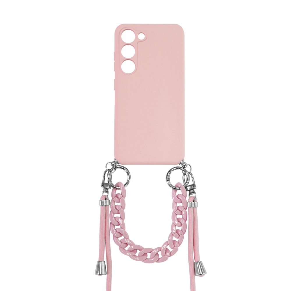 כיסוי אחורי בשילוב שרשרת נשיאה אופנתית Essentials &lrm;Galaxy S23 Ultra - Lanyard Case ורוד