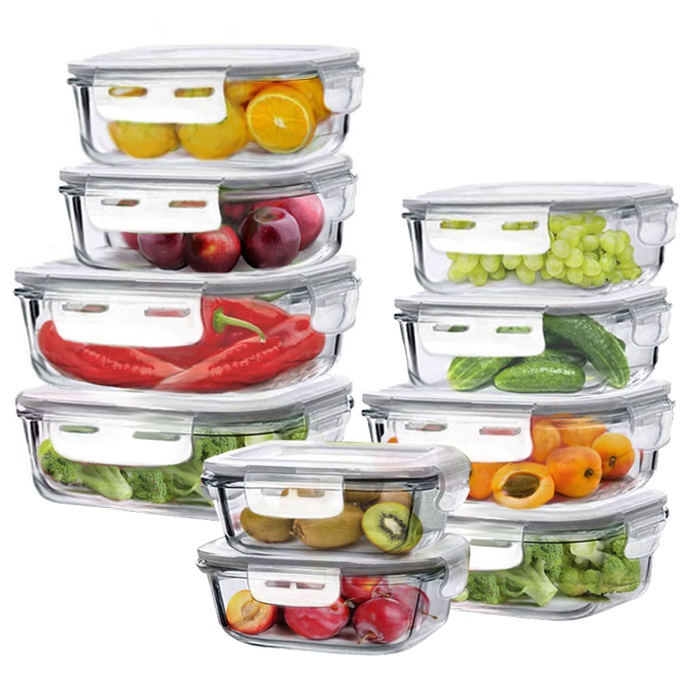 סט 10 קופסאות זכוכית לאחסון מזון la kitchenette