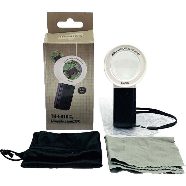 זכוכית מגדלת פי 30 כולל 3 נורות LED ‏GBNOR &lrm;TH-5018