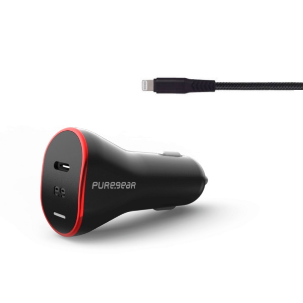 מטען לרכב 18W כולל כבל PureGear Lightning &lrm;18W PD 3.0 Car Charger Lightning