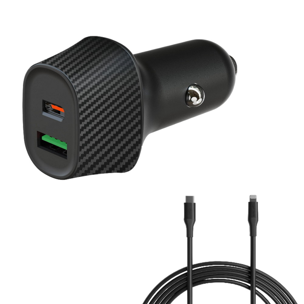 מטען לרכב 38W כולל 2 יציאות USB-A+USB-C וכבל Mower Lightning &lrm;573330