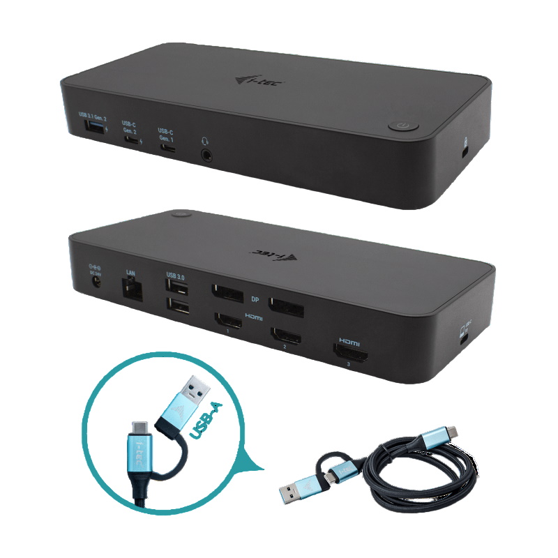 תחנת עגינה בחיבור Thunderbolt/USB-C כולל אספקת חשמל I-Tec 100W &lrm;CATRIPLEDOCKPDPRO
