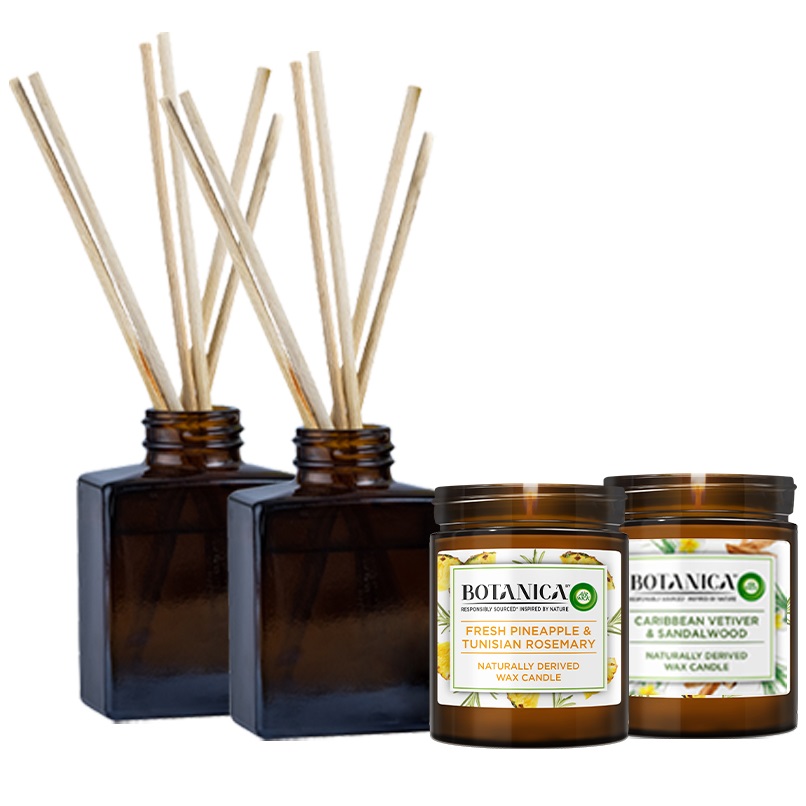 מארז בישום לבית - זוג נרות ריחניים וזוג מקלות ריחניים botanica מבית