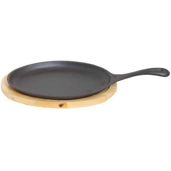 פלטת צלייה אובלית מברזל יצוק כולל מגש עץ Guro &lrm;FAJITA