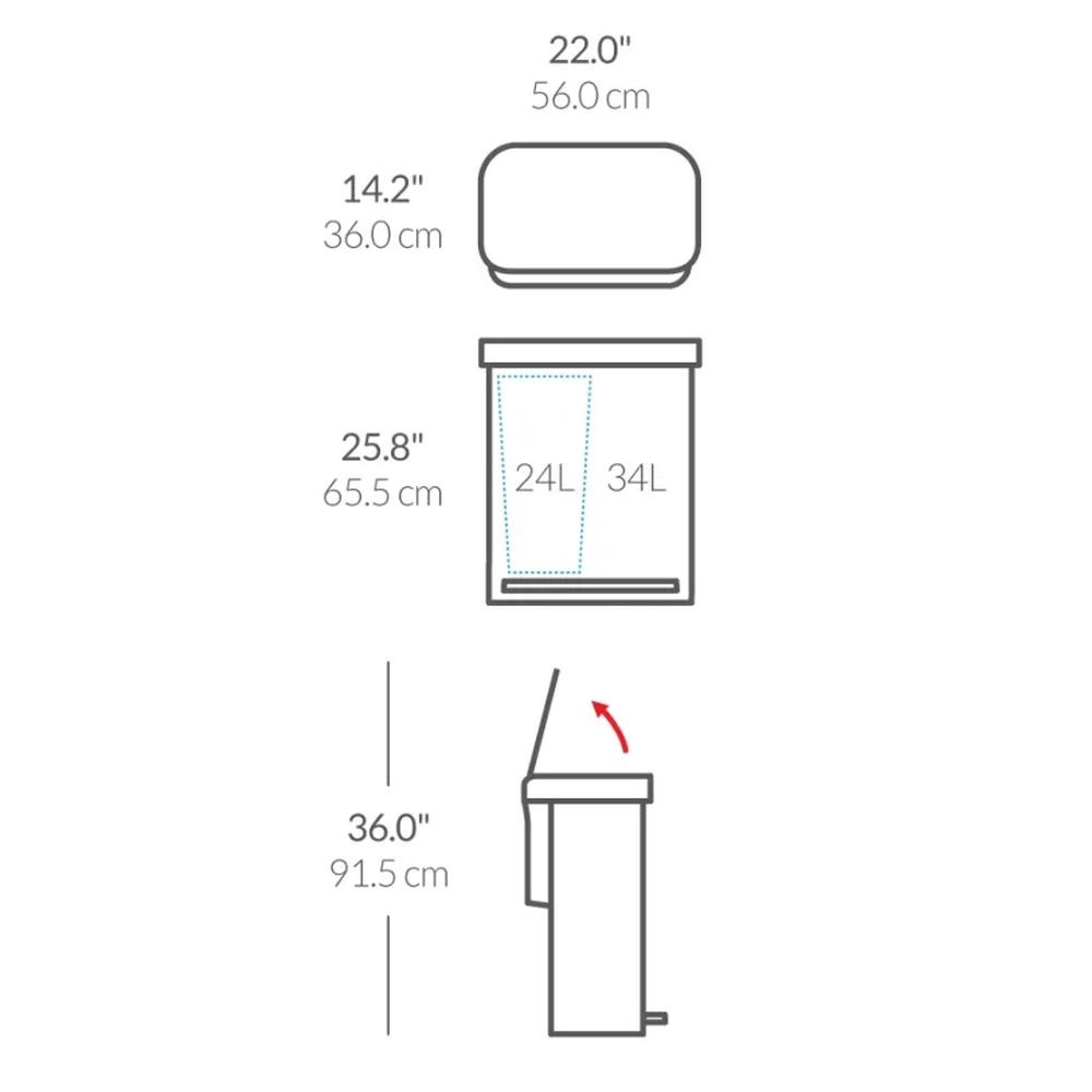 פח דוושה רחב מחולק 58 ליטר simplehuman