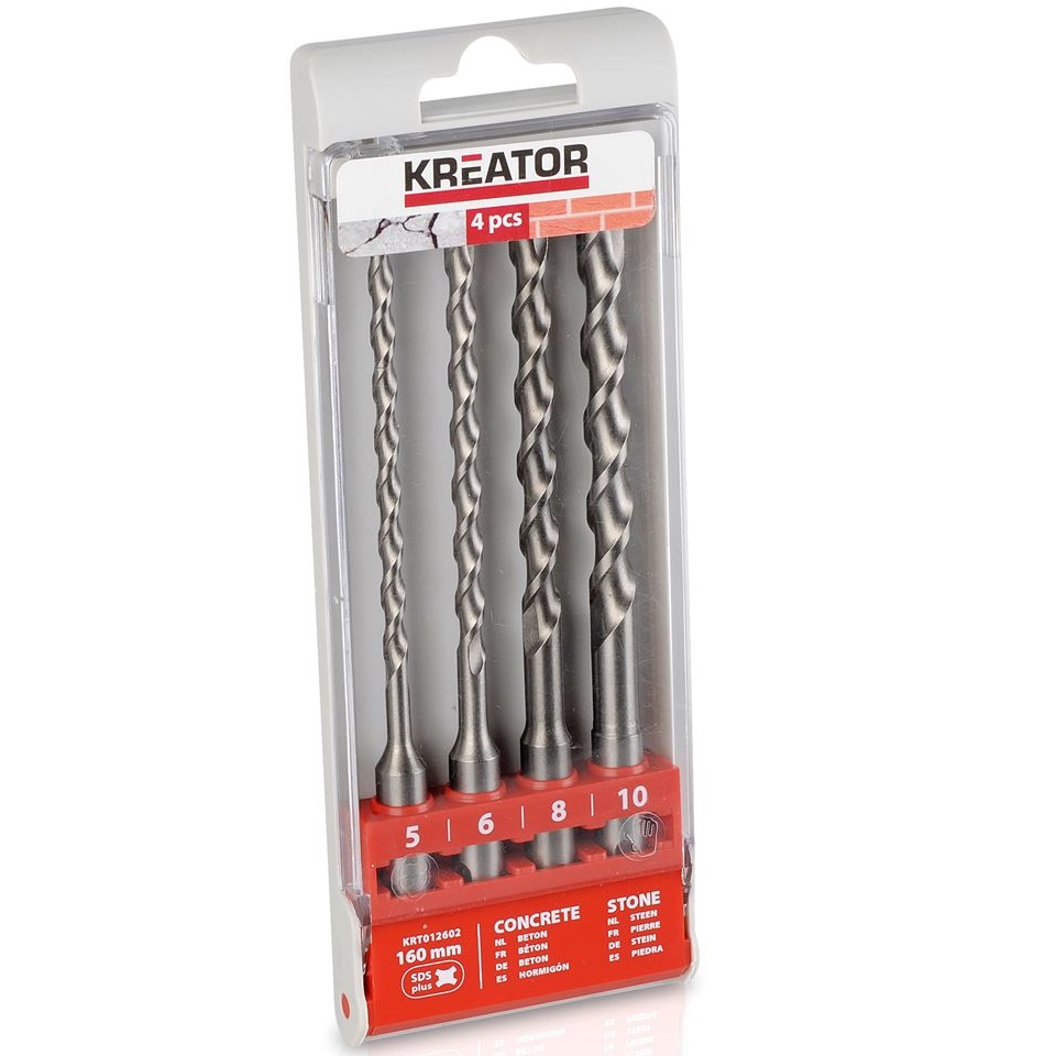 סט 4 מקדחי בטון KREATOR 5/6/8/10x160mm &lrm;KRT012602