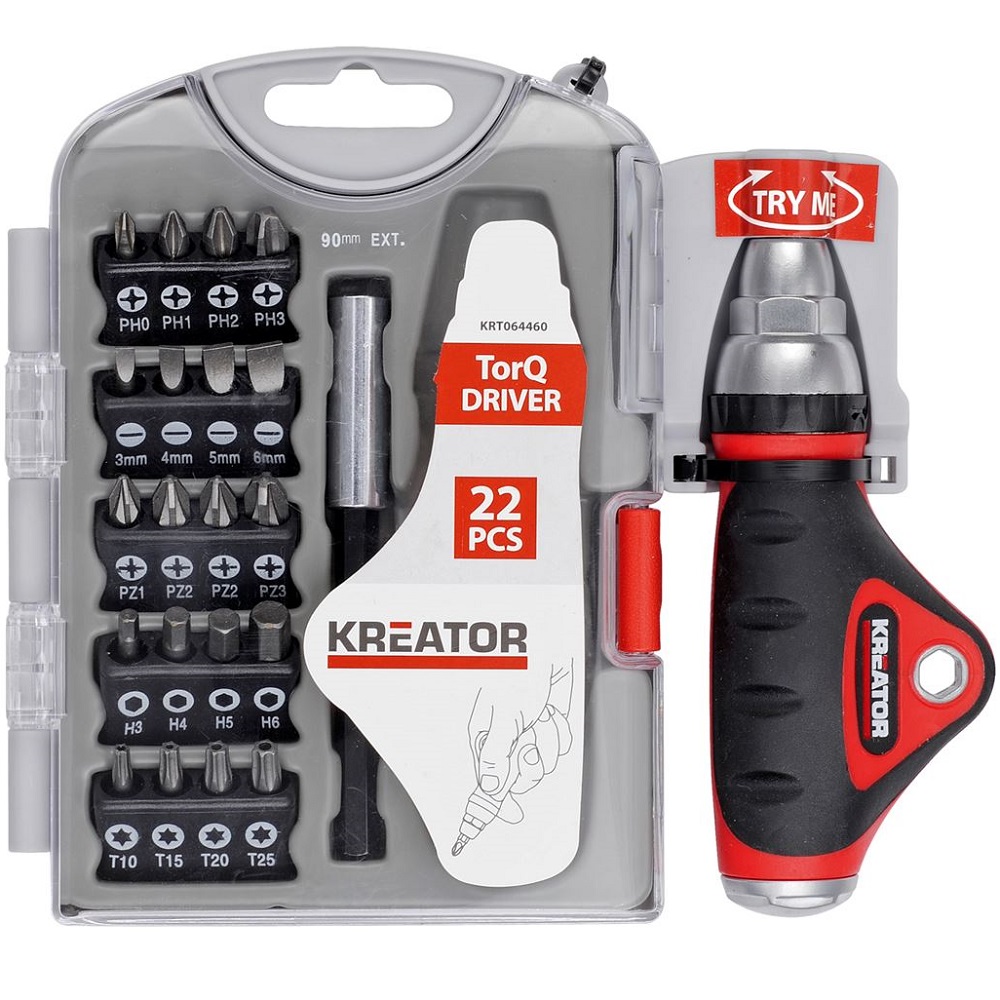סט ביטים מקצועי כולל מברג רצ'ט - 22 חלקים KREATOR &lrm;KRT064460