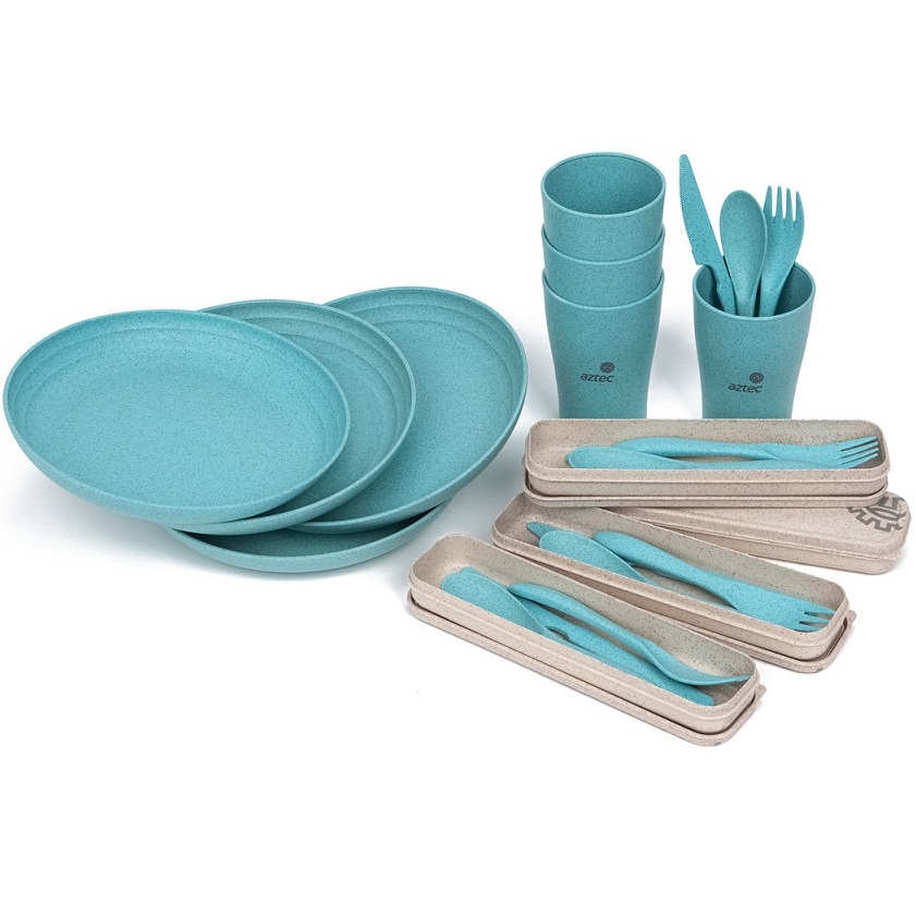 סט כלי אוכל לפיקניק רב פעמי ל-4 אנשים Aztec &lrm;PICNIC SETS טורקיז