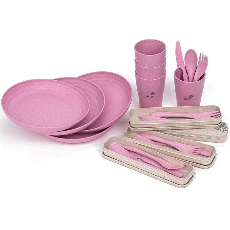 סט כלי אוכל לפיקניק רב פעמי ל-4 אנשים Aztec &lrm;PICNIC SETS ורוד