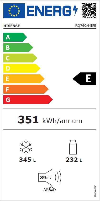 תווית אנרגיה - rq760n4ife נירוסטה שחורה hisense