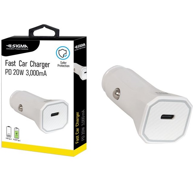 מטען רכב מהיר PD 20W יחיד Sigma USB- C &lrm;SM-CC-PD-3A