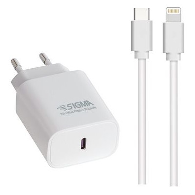 ראש מטען PD מהיר כולל כבל Sigma 20W Lightning &lrm;SM-PD-20W-3A-IPHONE