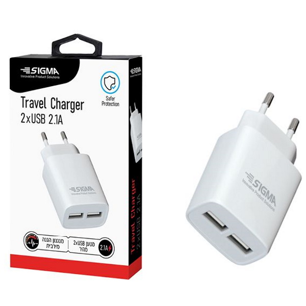 מטען קיר כפול Sigma USB TYPE-A 12W &lrm;SM-WC-2S לבן