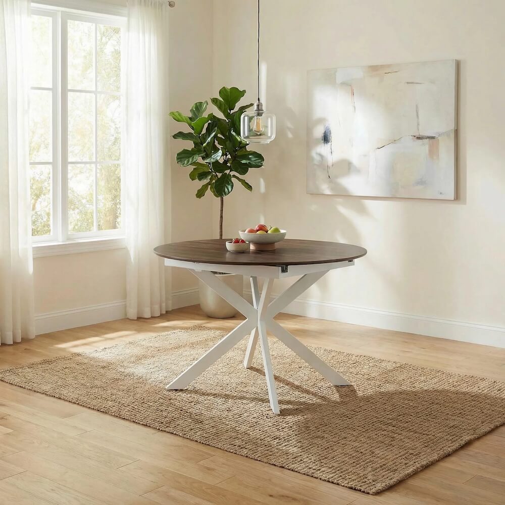 שולחן אוכל עגול נפתח Home Decor &lrm;טנריף אגוז/לבן
