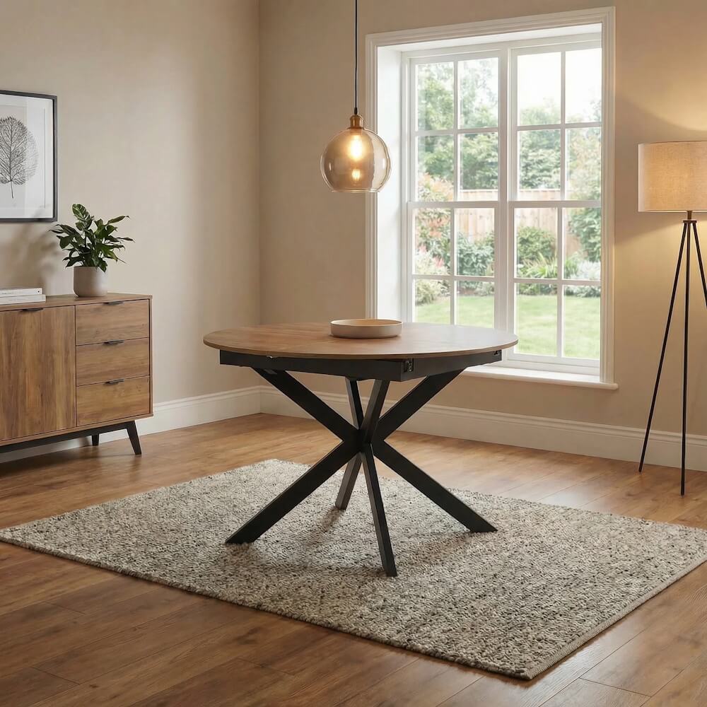 שולחן אוכל עגול נפתח Home Decor &lrm;טנריף אלון/שחור
