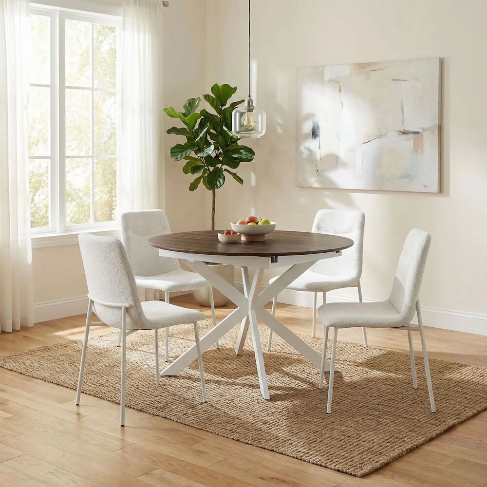 פינת אוכל נפתחת עגולה כולל 4 כיסאות Home Decor &lrm;שולחן טנריף אגוז + כיסאות איתן