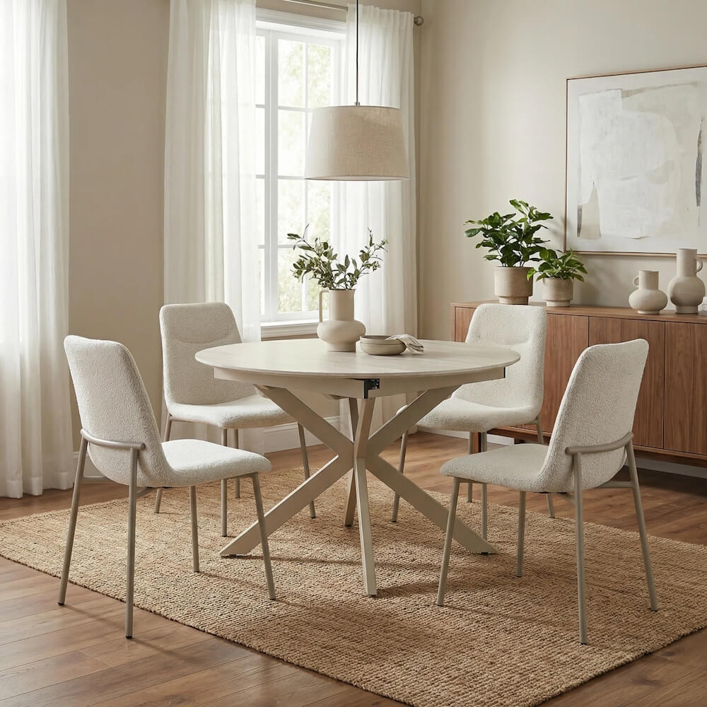פינת אוכל נפתחת עגולה כולל 4 כיסאות Home Decor &lrm;שולחן טנריף סהרה + כיסאות נעמן