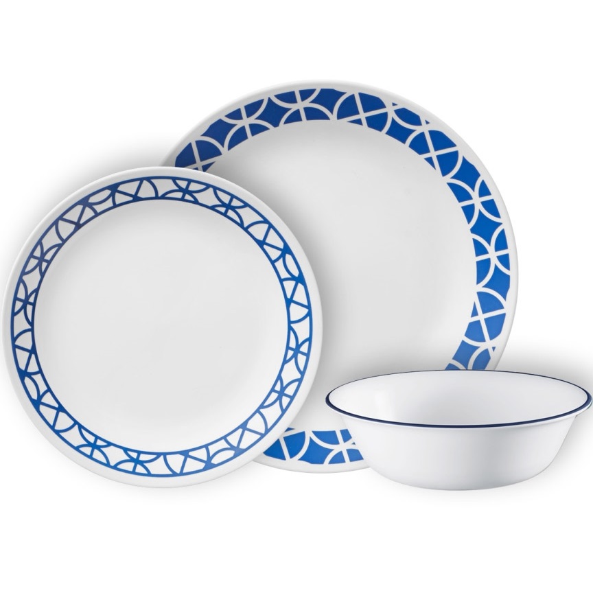 סט צלחות 36 חלקים ל-12 סועדים Corning By Corelle &lrm;Cobalt Circles 36